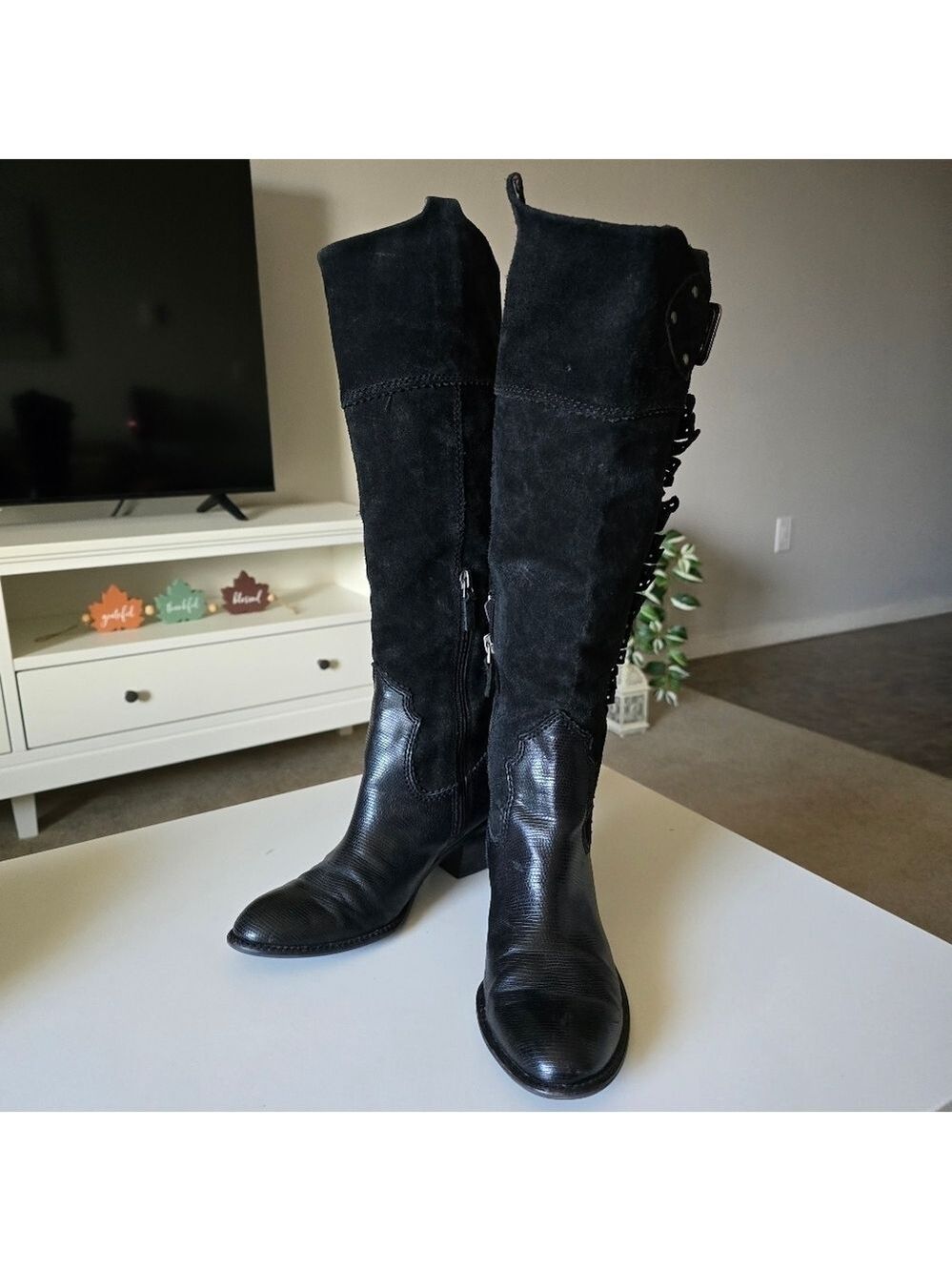 Vintage A Duke Black Leather & Suede Knee-High Boots - Picture 2 of 15